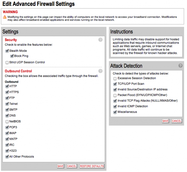 att firewall settings (dsl/uverse)